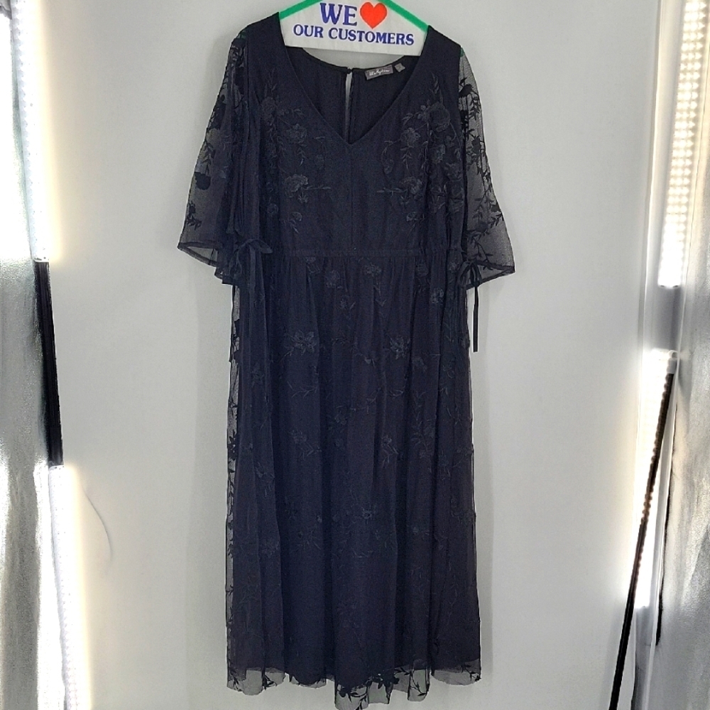 Ulla Popken Black Tiered Ruffled Lace Gown